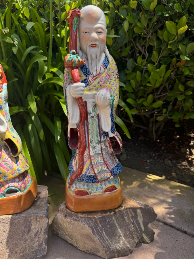 Just Added - Chinese Famille Rose Porcelain Fu Lu Shou Three Star Gods Garden Statues Set 27'H [Photo 5]