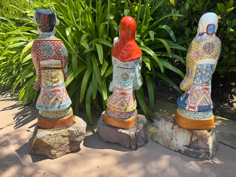 Just Added - Chinese Famille Rose Porcelain Fu Lu Shou Three Star Gods Garden Statues Set 27'H [Photo 7]