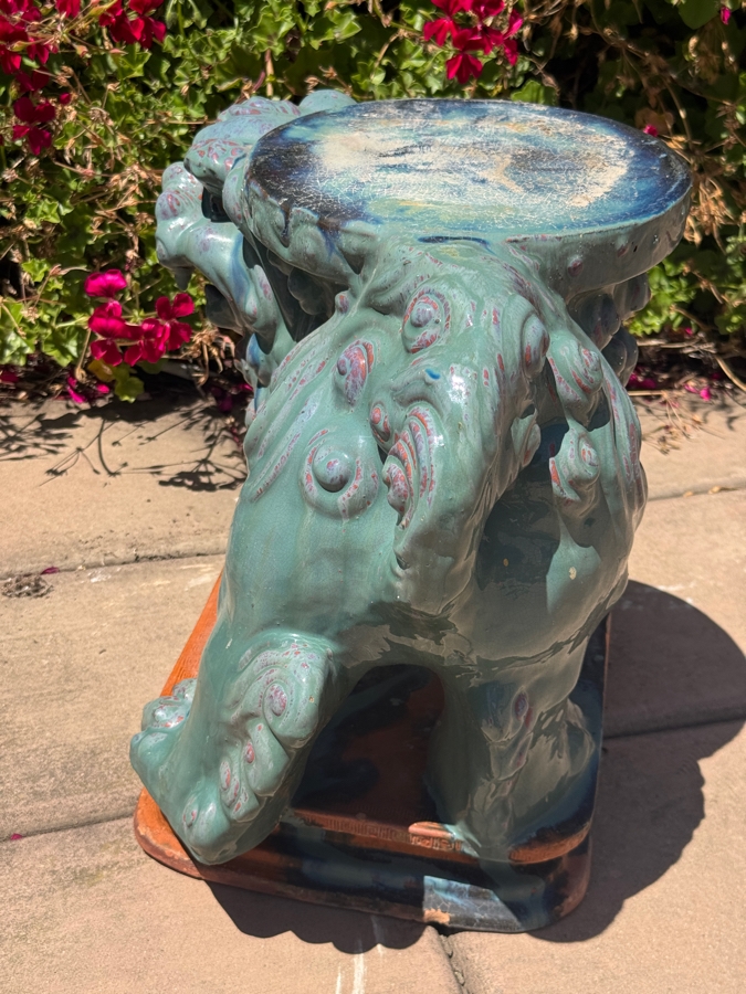 Just Added - Chinese Guardian Lion Foo Dog Teal Glazed Ceramic Garden Stool Accent Table 18'H [Photo 4]