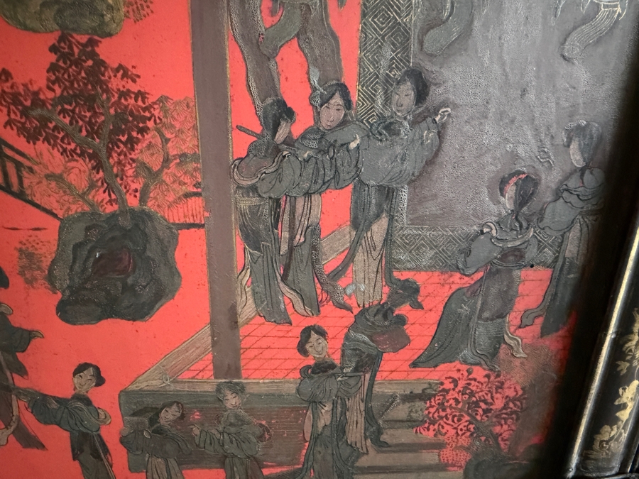 Stunning Antique Chinese Red Wooden Lacquered Hand-painted Cabinet 34W X 18D X 34H [Photo 7]