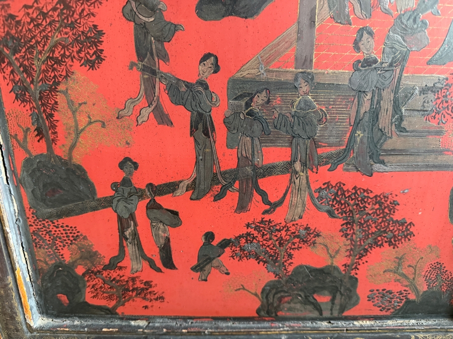 Stunning Antique Chinese Red Wooden Lacquered Hand-painted Cabinet 34W X 18D X 34H [Photo 8]