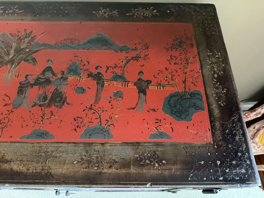 Stunning Antique Chinese Red Wooden Lacquered Hand-painted Cabinet 34W X 18D X 34H [Photo 16]