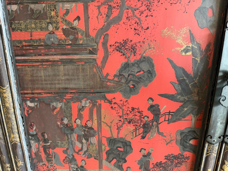 Stunning Antique Chinese Red Wooden Lacquered Hand-painted Cabinet 34W X 18D X 34H [Photo 10]
