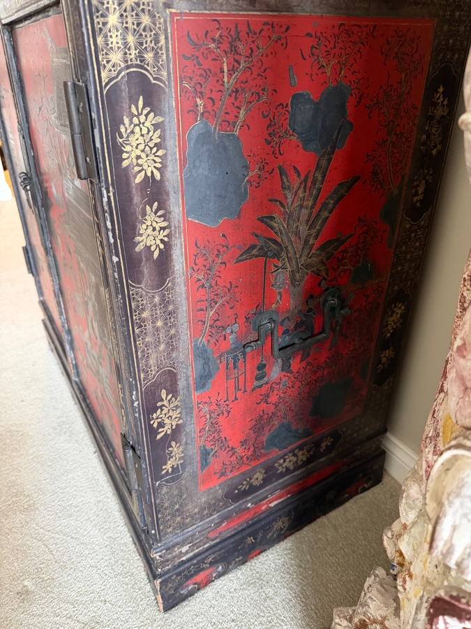 Stunning Antique Chinese Red Wooden Lacquered Hand-painted Cabinet 34W X 18D X 34H [Photo 20]