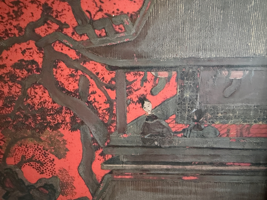 Stunning Antique Chinese Red Wooden Lacquered Hand-painted Cabinet 34W X 18D X 34H [Photo 6]