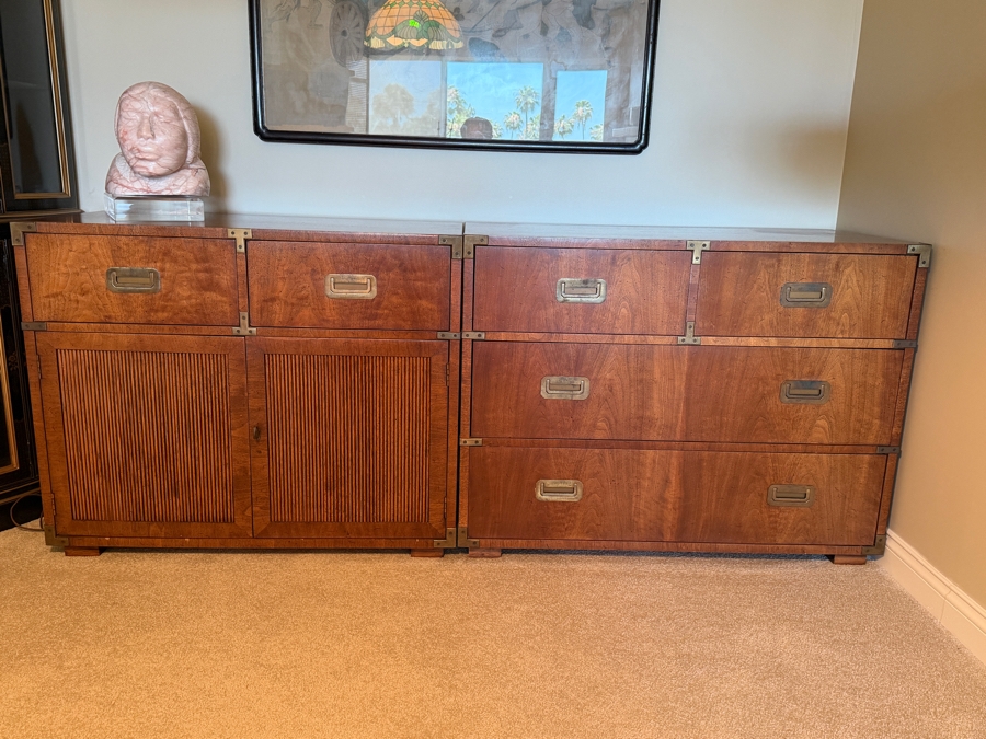 (2) Mid-Century Modern Henredon Fine Furniture Walnut Campaign-Style 6-Drawer Dresser 39W X 19D X 30H And 2-Drawer Cabinet 36W X 19D X 30H [Photo 3]