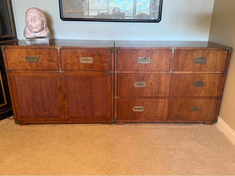 (2) Mid-Century Modern Henredon Fine Furniture Walnut Campaign-Style 6-Drawer Dresser 39W X 19D X 30H And 2-Drawer Cabinet 36W X 19D X 30H [Photo 4]
