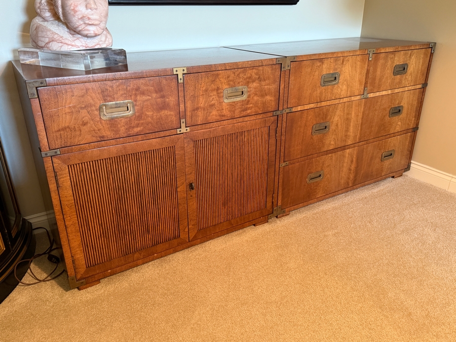 (2) Mid-Century Modern Henredon Fine Furniture Walnut Campaign-Style 6-Drawer Dresser 39W X 19D X 30H And 2-Drawer Cabinet 36W X 19D X 30H [Photo 7]