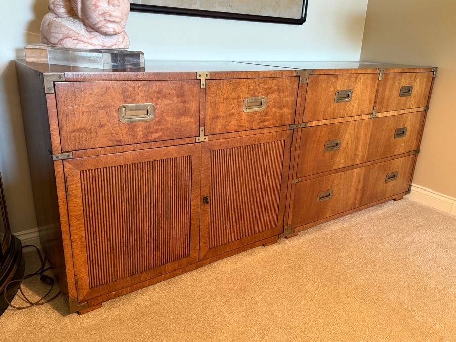 (2) Mid-Century Modern Henredon Fine Furniture Walnut Campaign-Style 6-Drawer Dresser 39W X 19D X 30H And 2-Drawer Cabinet 36W X 19D X 30H [Photo 5]