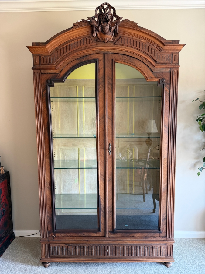 Stunning Antique French Carved Walnut Vitrine 51W X 18D X 96H [Photo 2]