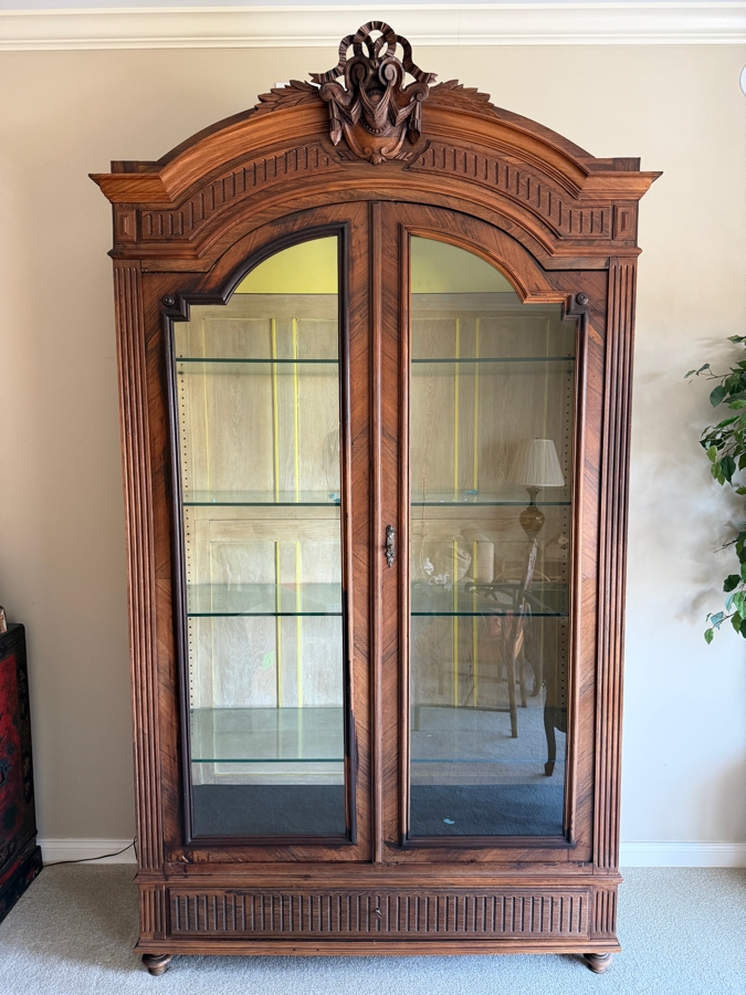 Stunning Antique French Carved Walnut Vitrine 51W X 18D X 96H [Photo 3]