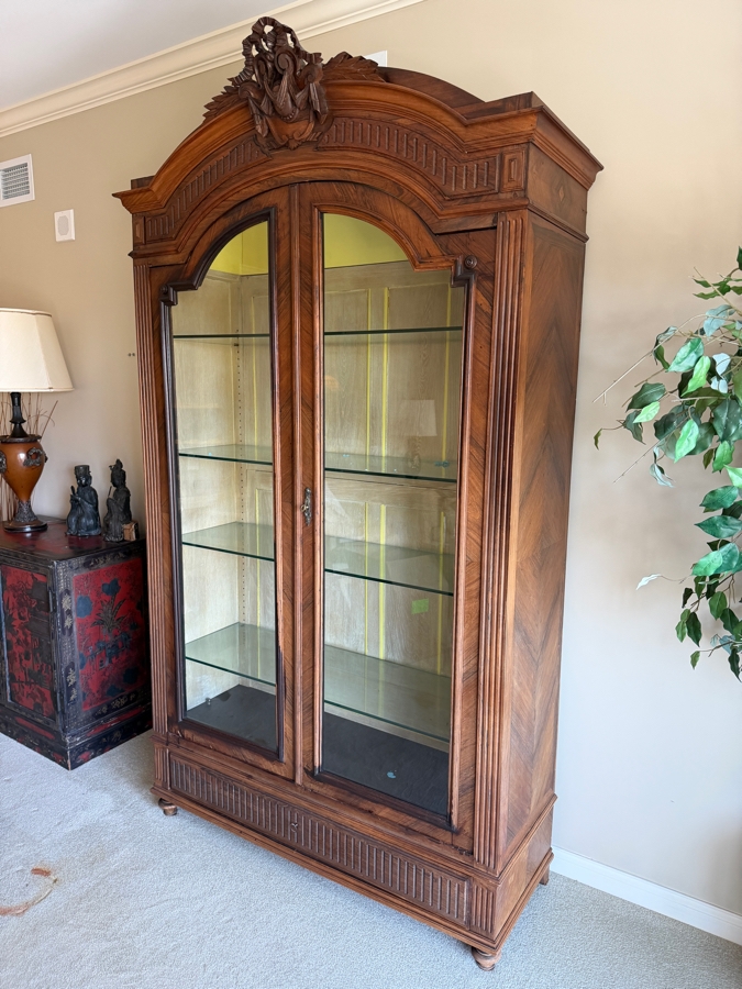 Stunning Antique French Carved Walnut Vitrine 51W X 18D X 96H [Photo 4]