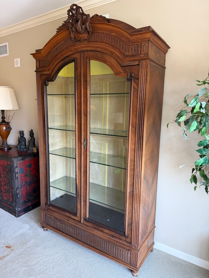 Stunning Antique French Carved Walnut Vitrine 51W X 18D X 96H [Photo 5]