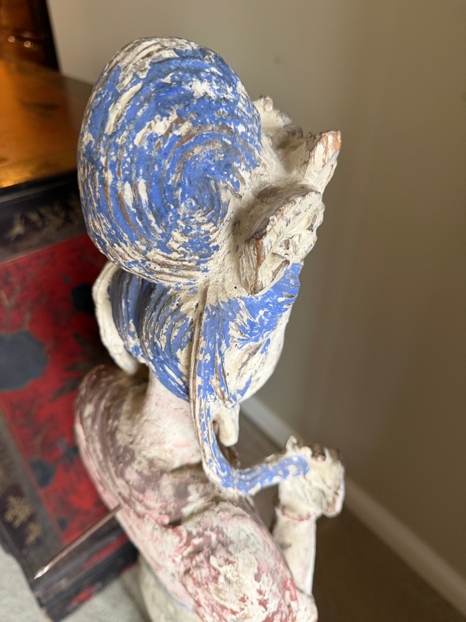 Antique Chinese Carved Polychrome Wooden Sculpture Of Guanyin 41'H [Photo 8]