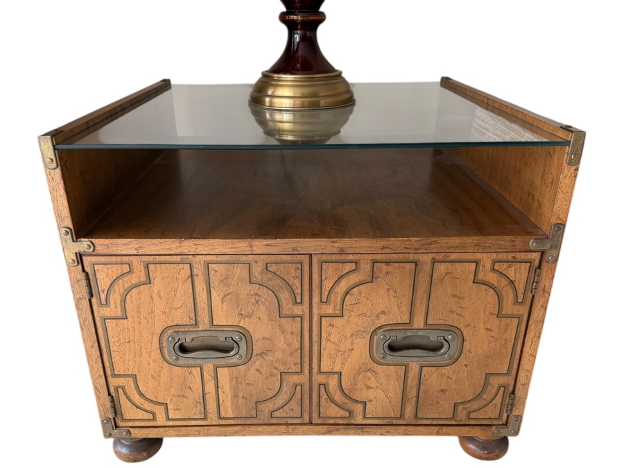 Mid-Century Wooden Cabinet With Glass Top 26W X 26D X 21H