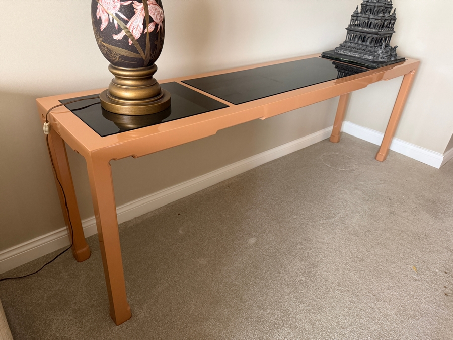 Vintage Lacquered Wooden Console Table With Glass Tops 72W X 16D X 25H [Photo 3]