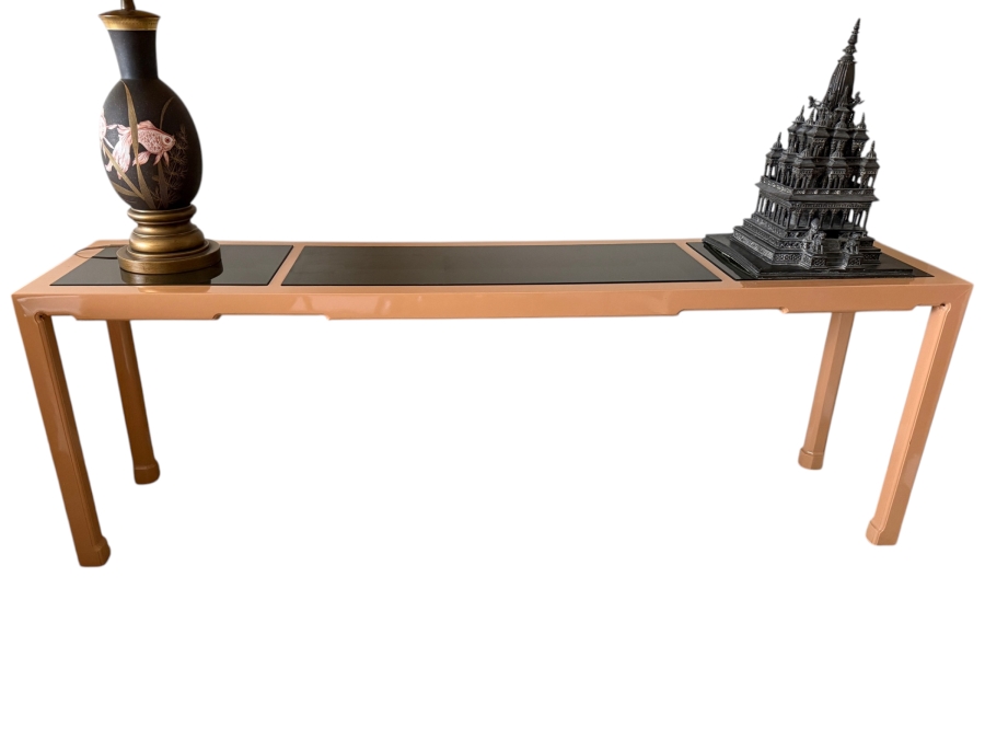 Vintage Lacquered Wooden Console Table With Glass Tops 72W X 16D X 25H
