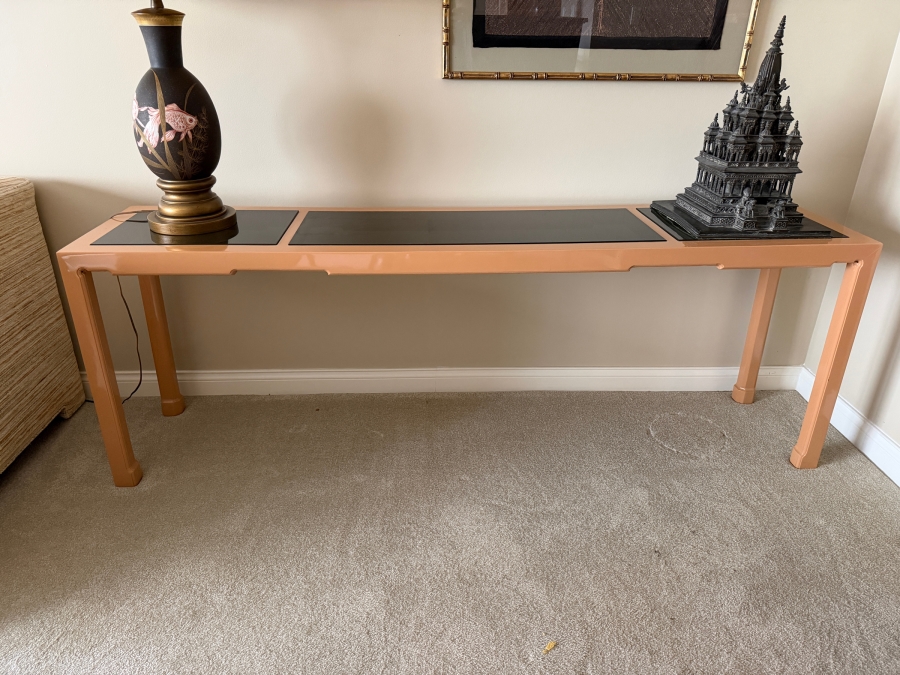 Vintage Lacquered Wooden Console Table With Glass Tops 72W X 16D X 25H [Photo 2]