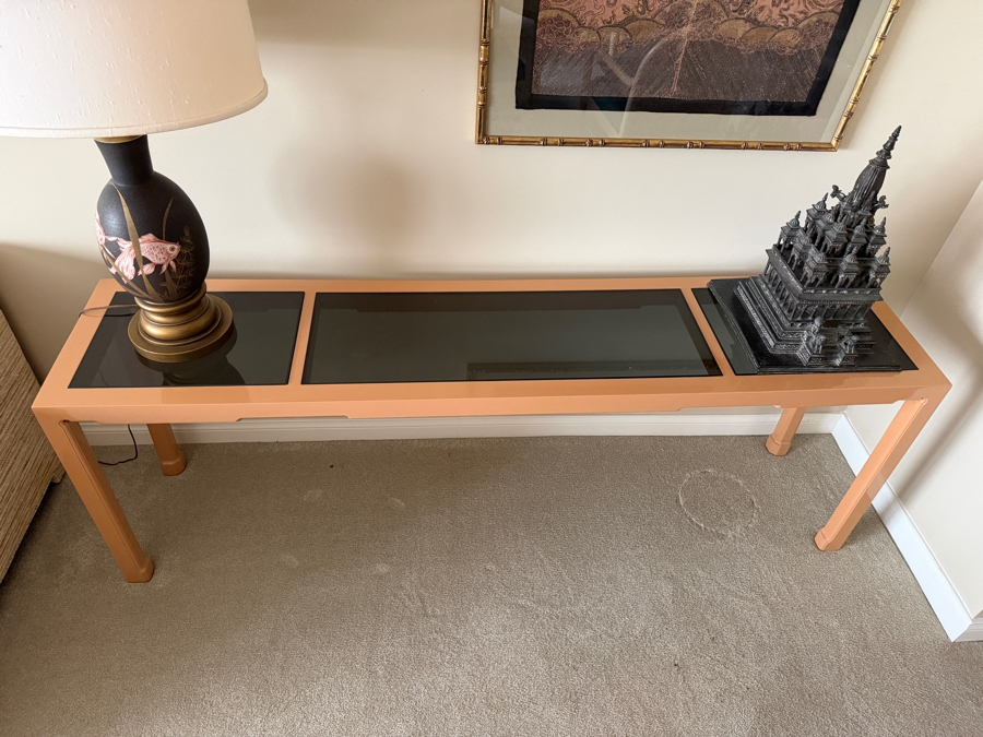 Vintage Lacquered Wooden Console Table With Glass Tops 72W X 16D X 25H [Photo 5]