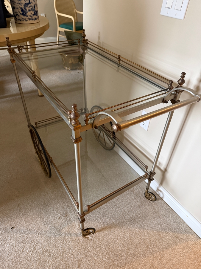 Vintage Brass And Brushed Steel Two-Tier Bar Cart 36W X 19D X 34H [Photo 5]