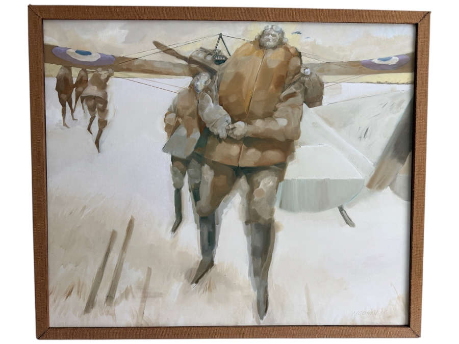 Original Mid-Century Impressionist Aviation Oil Painting On Canvas By Noonan Dated 1965 48' X 41' Framed 51'W X 43'H