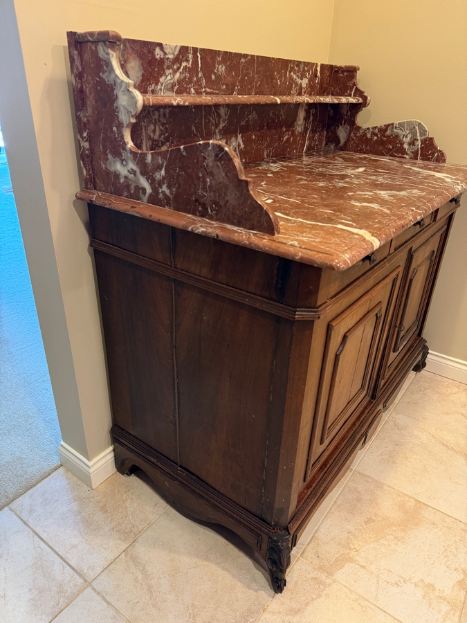 Antique 19th Century French Cabinet Washstand With Marble Top And Backsplash 45W X 24D X 44H [Photo 4]