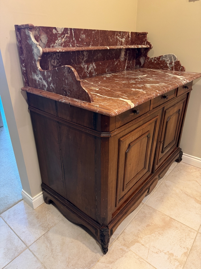 Antique 19th Century French Cabinet Washstand With Marble Top And Backsplash 45W X 24D X 44H [Photo 3]