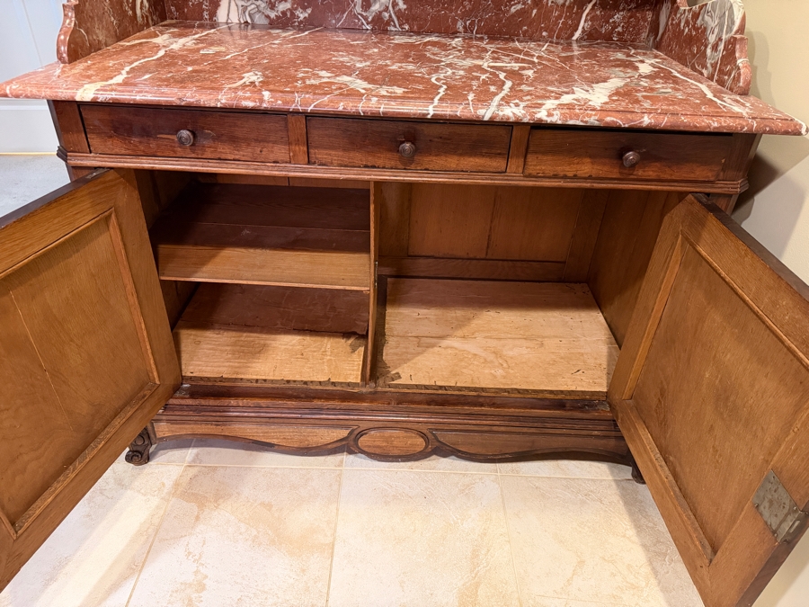 Antique 19th Century French Cabinet Washstand With Marble Top And Backsplash 45W X 24D X 44H [Photo 7]