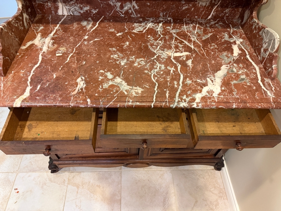 Antique 19th Century French Cabinet Washstand With Marble Top And Backsplash 45W X 24D X 44H [Photo 8]