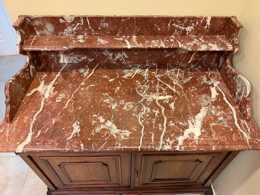 Antique 19th Century French Cabinet Washstand With Marble Top And Backsplash 45W X 24D X 44H [Photo 5]