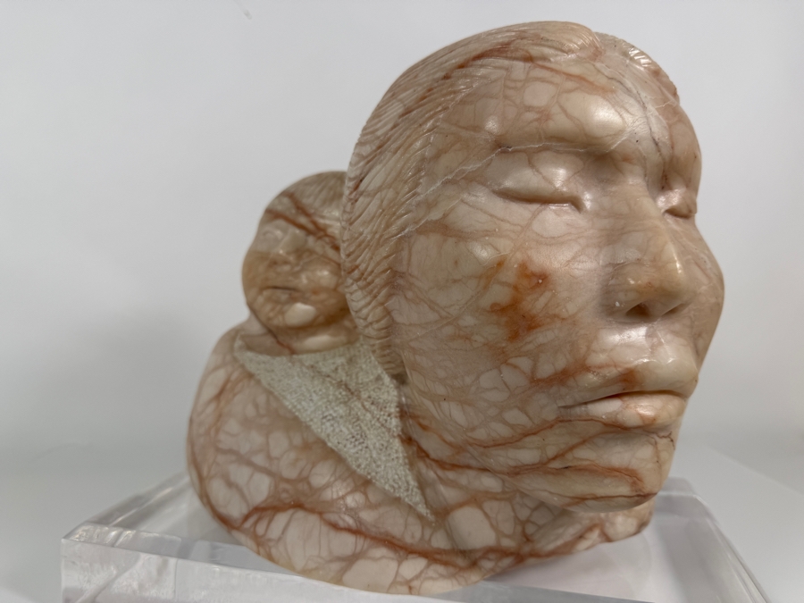 Impressive Native American Alabaster Carving Signed E.F. On Lucite Base 11W X 8D X 10H [Photo 5]
