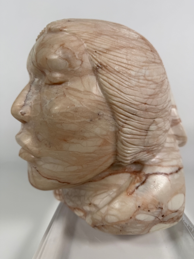 Impressive Native American Alabaster Carving Signed E.F. On Lucite Base 11W X 8D X 10H [Photo 6]