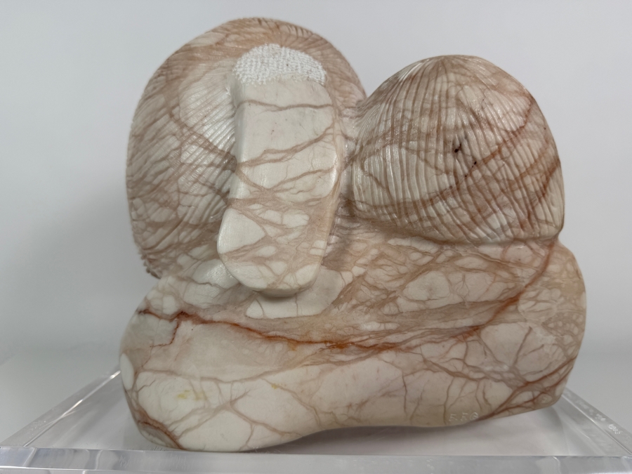 Impressive Native American Alabaster Carving Signed E.F. On Lucite Base 11W X 8D X 10H [Photo 7]