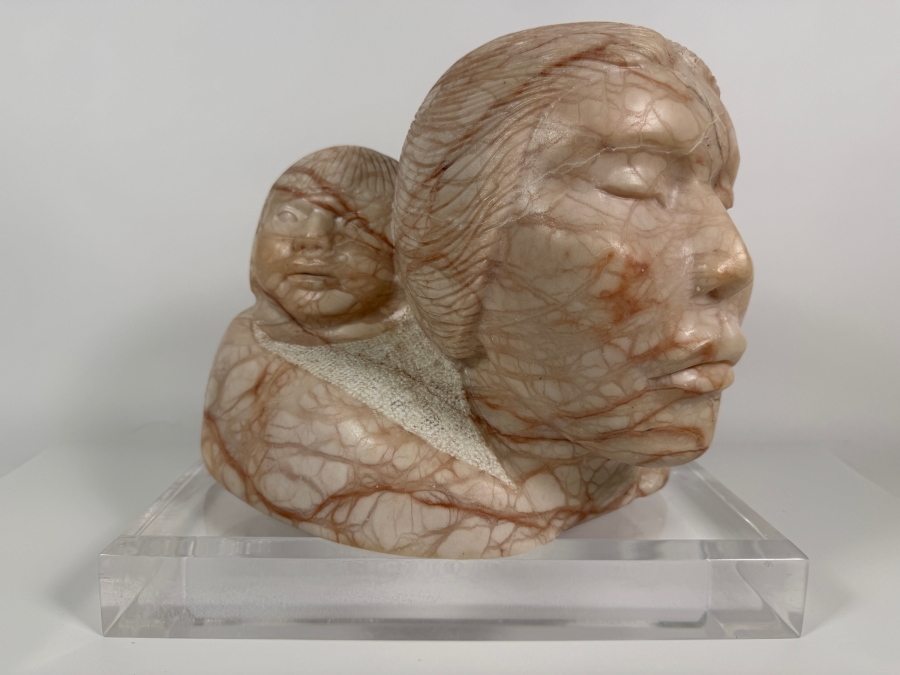Impressive Native American Alabaster Carving Signed E.F. On Lucite Base 11W X 8D X 10H [Photo 2]