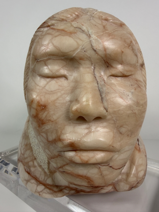 Impressive Native American Alabaster Carving Signed E.F. On Lucite Base 11W X 8D X 10H [Photo 4]
