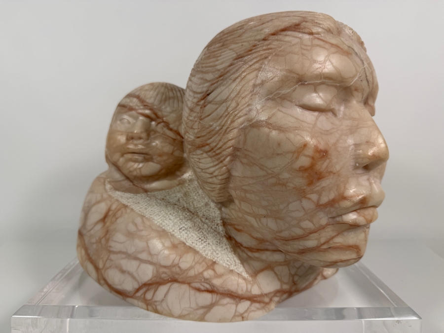 Impressive Native American Alabaster Carving Signed E.F. On Lucite Base 11W X 8D X 10H [Photo 3]
