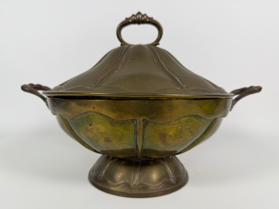 Vintage Brass Serving Dish With Footed Base And Lid 14.5W X 10H [Photo 3]