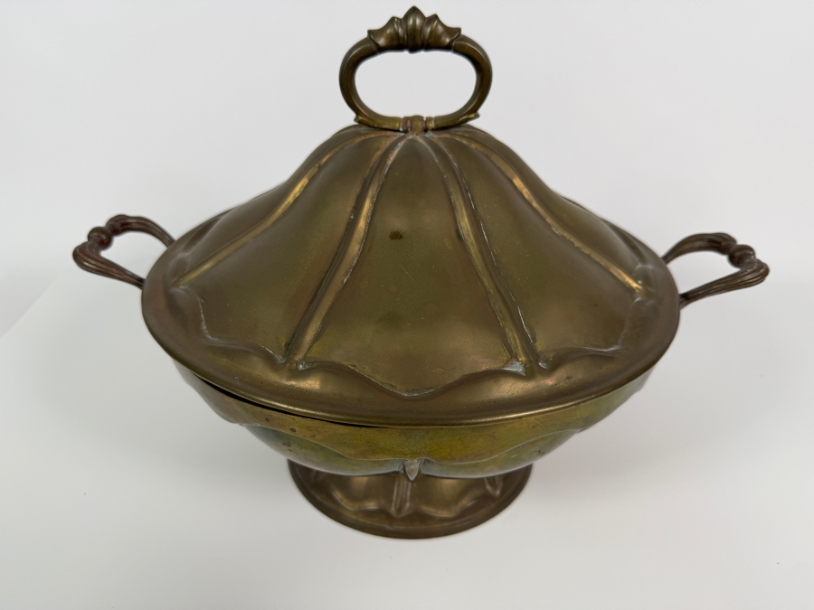 Vintage Brass Serving Dish With Footed Base And Lid 14.5W X 10H [Photo 4]