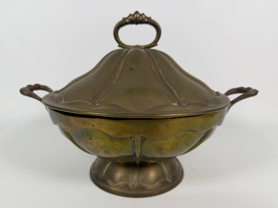 Vintage Brass Serving Dish With Footed Base And Lid 14.5W X 10H [Photo 2]
