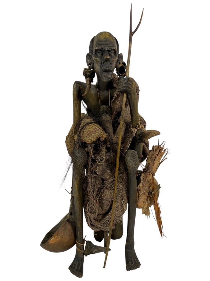 Vintage East African Hand-carved Wooden 'Medicine Man' Statue 19'H