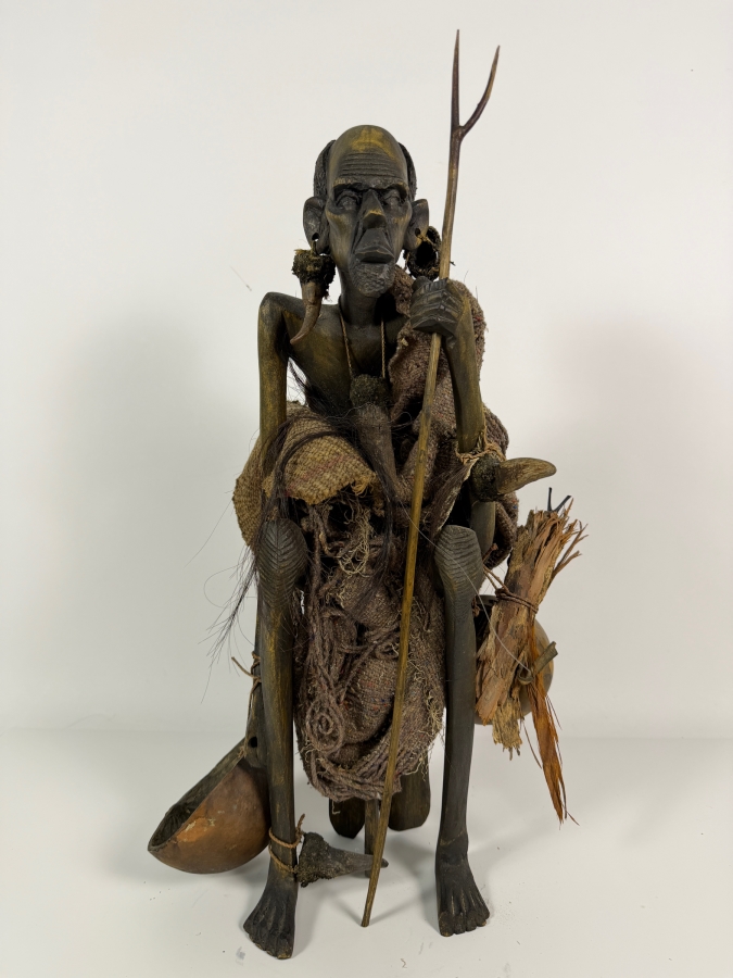 Vintage East African Hand-carved Wooden 'Medicine Man' Statue 19'H [Photo 2]