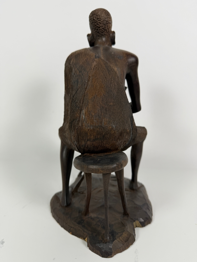 Vintage East African Makonde Signed Hand Carved Dark Ebony Wood Seated Elder Scholar Writing Desk Tribal Figurine Sculpture 12'H [Photo 6]