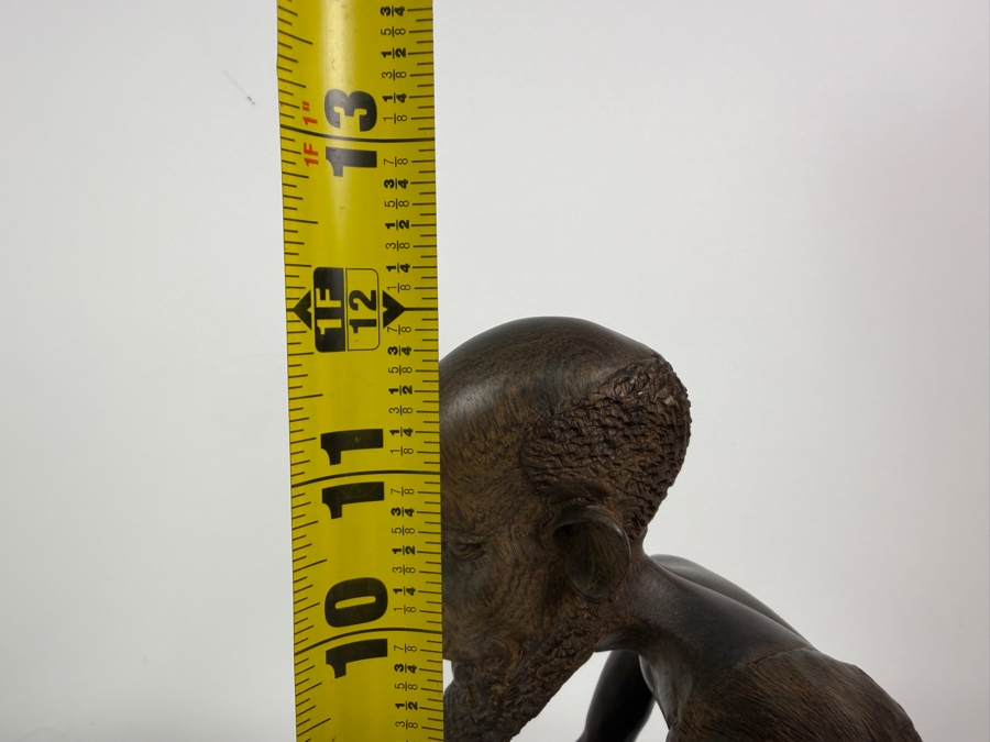 Vintage East African Makonde Signed Hand Carved Dark Ebony Wood Seated Elder Scholar Writing Desk Tribal Figurine Sculpture 12'H [Photo 11]