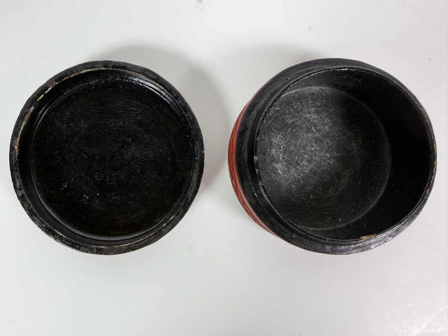 Antique Chinese Qing Dynasty Scholars Landscape Deep Carved Cinnabar Lacquer Covered Round Trinket Box 4'W X 1.75'H [Photo 4]