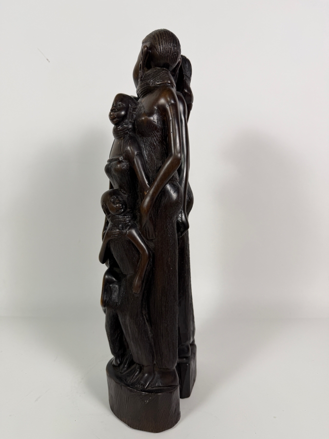 Vintage East African Makonde Hand Carved Dark Ebony Wood Dama Family Tree Unit Of Life Interlocking Tribal Figures Sculpture 15'H [Photo 3]