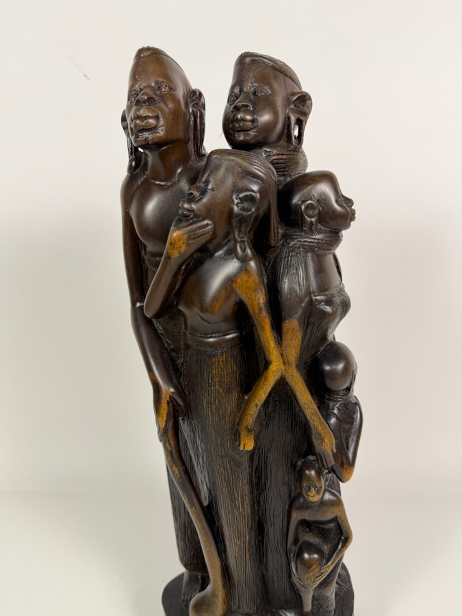 Vintage East African Makonde Hand Carved Dark Ebony Wood Dama Family Tree Unit Of Life Interlocking Tribal Figures Sculpture 15'H [Photo 7]