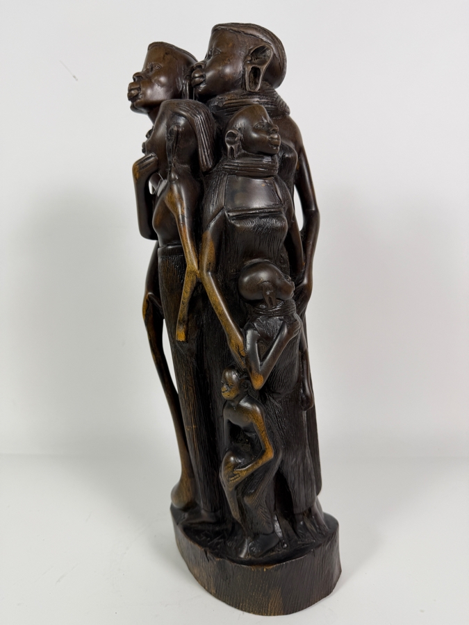 Vintage East African Makonde Hand Carved Dark Ebony Wood Dama Family Tree Unit Of Life Interlocking Tribal Figures Sculpture 15'H [Photo 2]