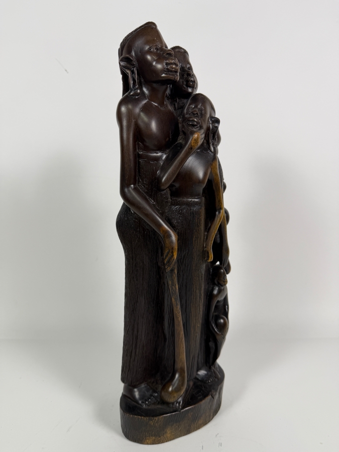 Vintage East African Makonde Hand Carved Dark Ebony Wood Dama Family Tree Unit Of Life Interlocking Tribal Figures Sculpture 15'H [Photo 5]