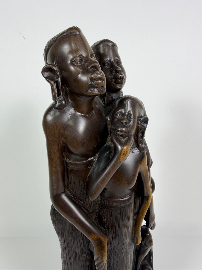 Vintage East African Makonde Hand Carved Dark Ebony Wood Dama Family Tree Unit Of Life Interlocking Tribal Figures Sculpture 15'H [Photo 6]
