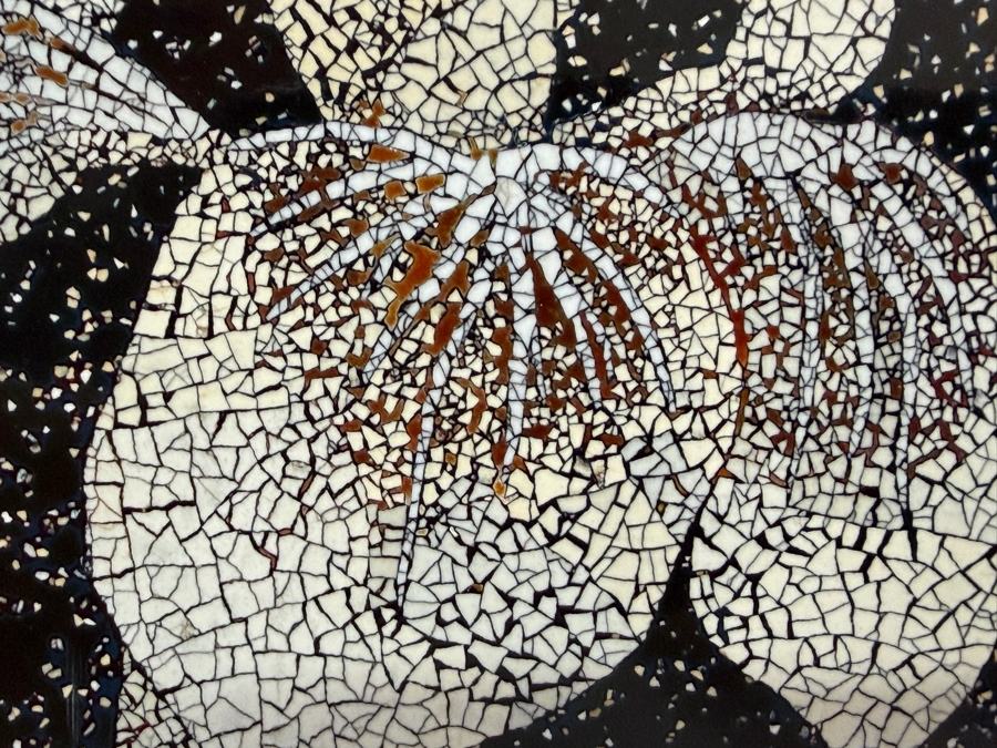 Vintage Mid-Century Modern Japanese Rankin Style Eggshell Crackle Lacquer Iris Flower Panel Wooden Wall Plaque 12'H [Photo 4]